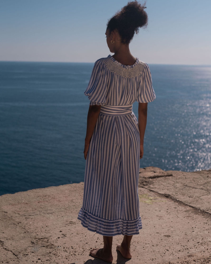 Grace Darling Dress Marine Stripe with Milk Hand Smocking
