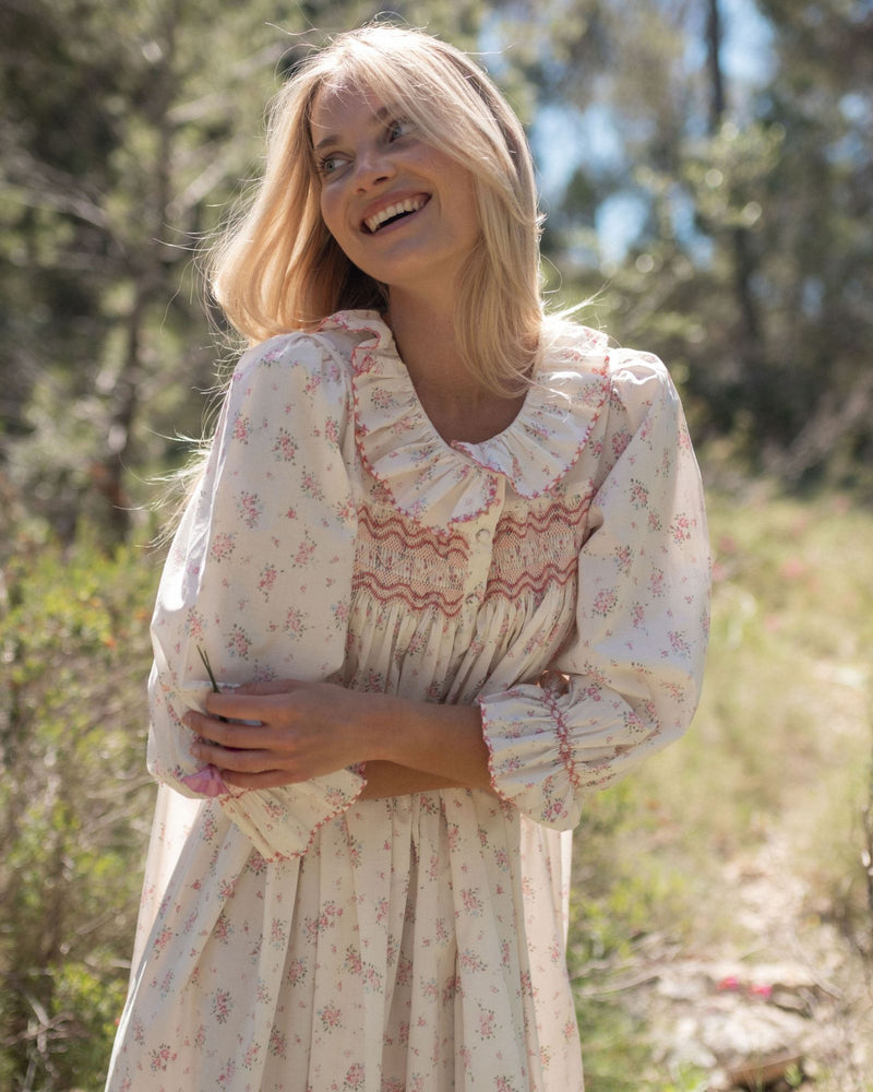 Nightingale Women's Dress Rosebud Chintz with Peony Hand Smocking