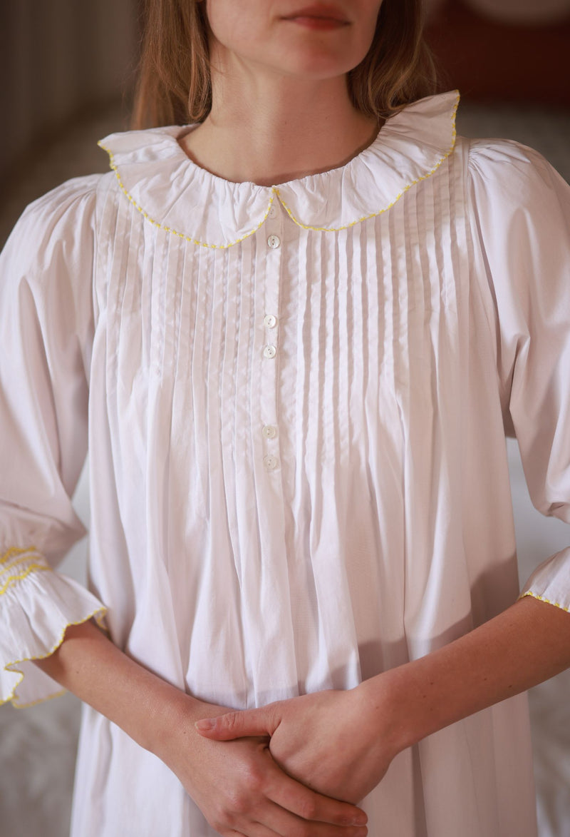 Bessie Coleman Women's Dress Moonstone Cotton with Sunshine Hand Smocking