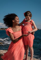 The Wallis Simpson Dress Coral Dreams Organdie with Chantilly Hand Smocking