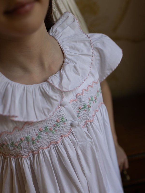 Memo Press x Smock London Girls Nightingale Dress with Climbing Rose Hand Smocking