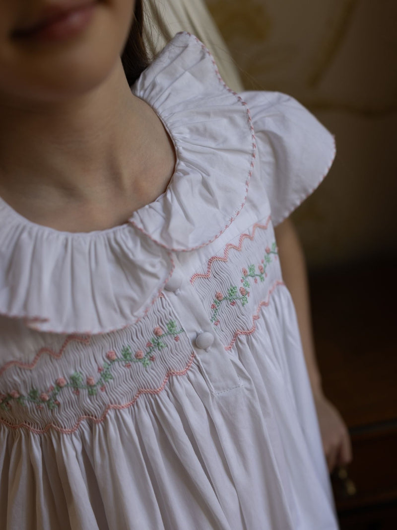 Memo Press x Smock London Girls Nightingale Dress with Climbing Rose Hand Smocking