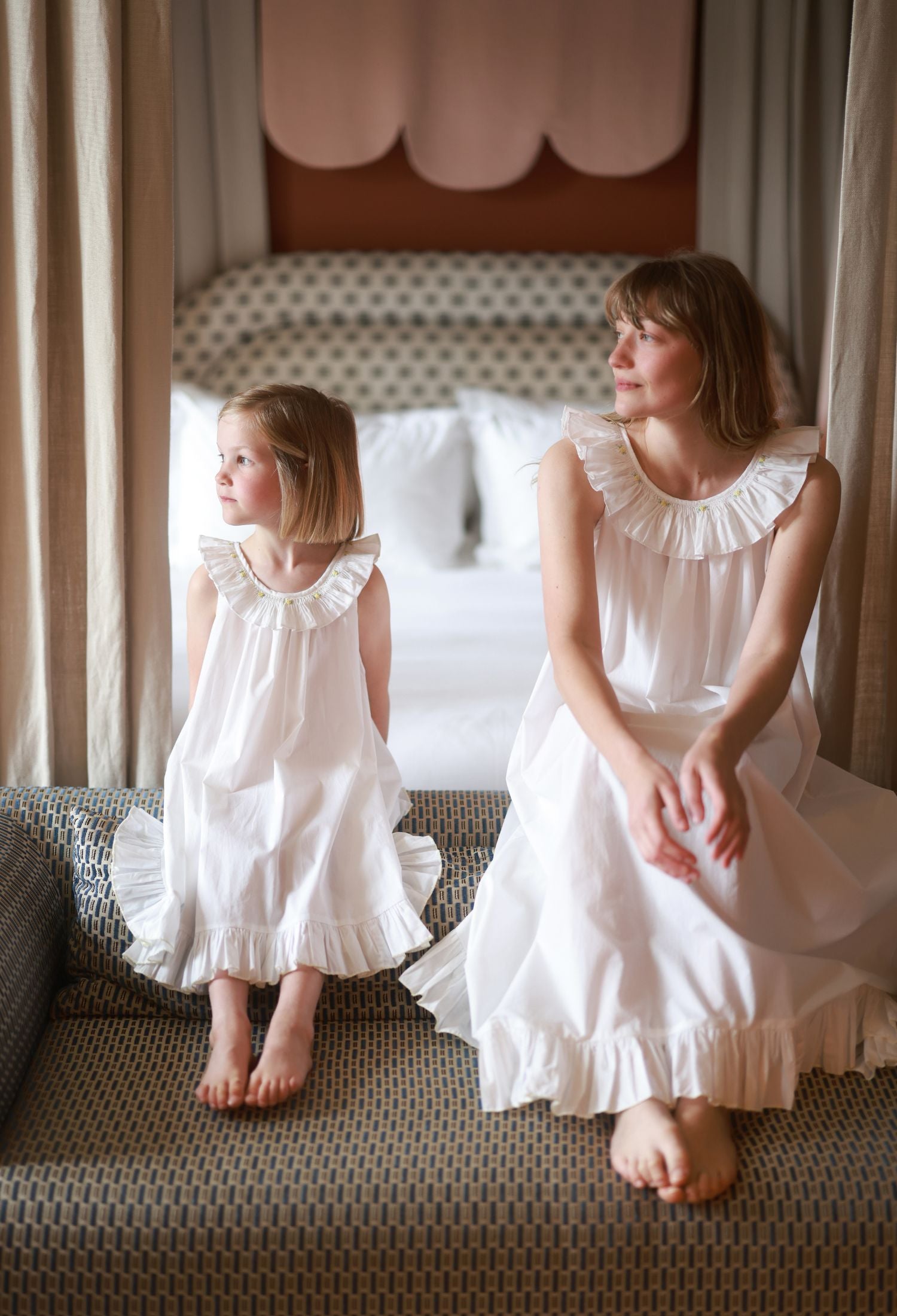 Memo Press x Smock London Girls Alice Dress Moonstone with Yellow Rose Hand Smocking