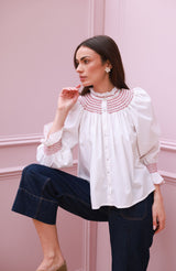 Scholl Women's Blouse White with Rosehip Hand Smocking Editon 56