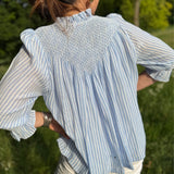 Rosa Parks Blouse  Periwinkle Painted Stripe with Summer White Hand Smocking Edition 9