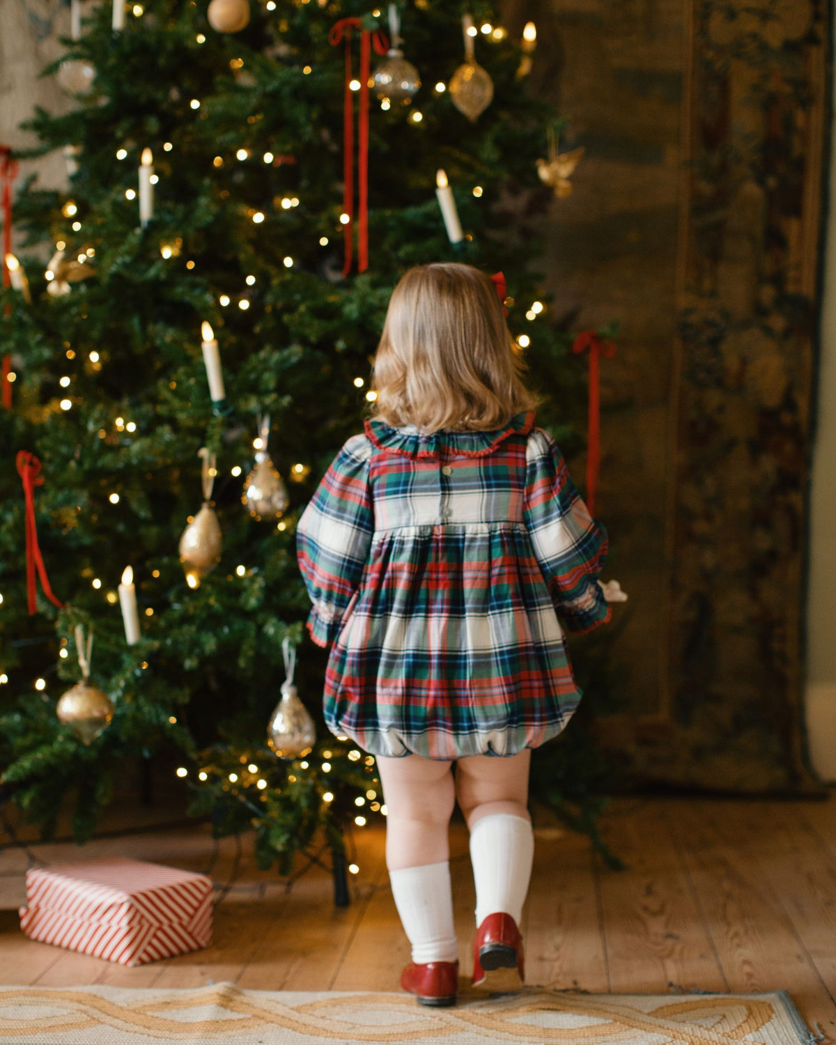 Austen Romper Macbeth Tartan with Holly Berry Hand Smocking