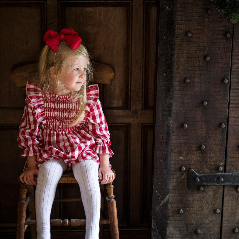 Anna Pavlova Romper Edelweiss Gingham with Precious Heart Hand Smocking