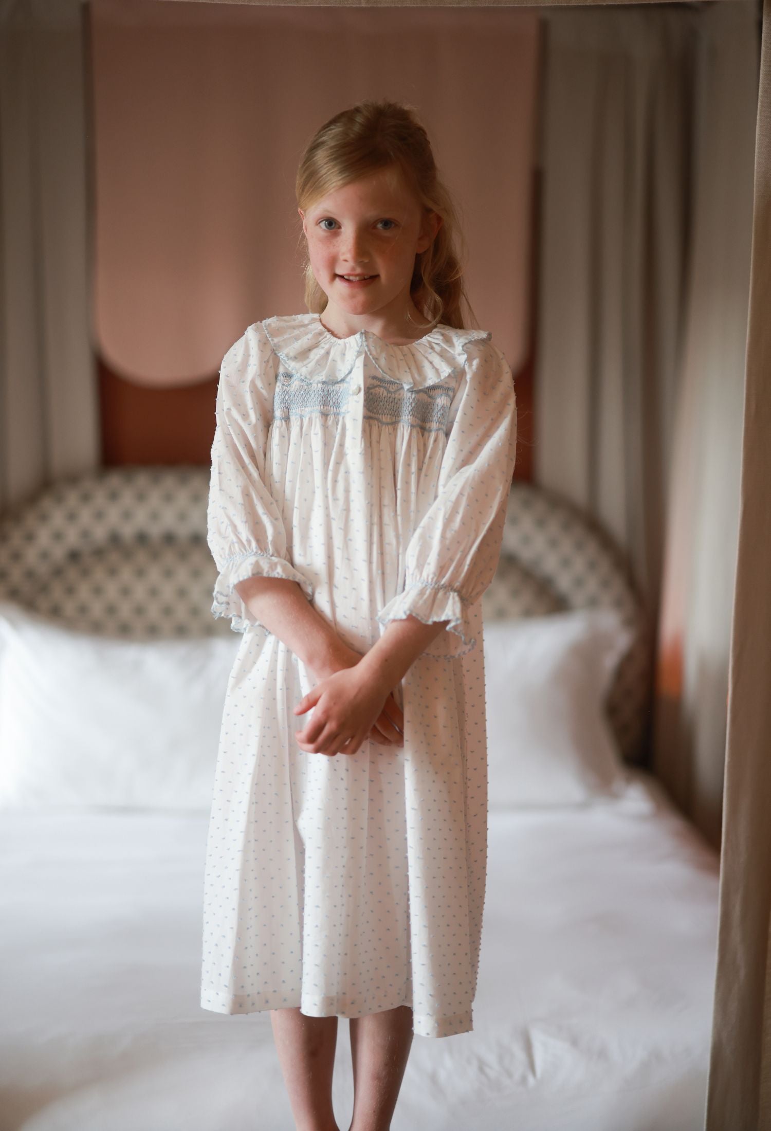 Nightingale Girl's Dress Forget Me Not Plumetti with Delphinium Hand S Nightingale Girl's Dress Forget Me Not Plumetti with Delphinium Hand S