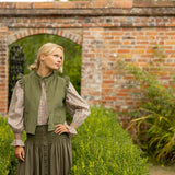 Mary Seacole Women's Skirt Oak Leaf Linen with Moss Hand Smocking