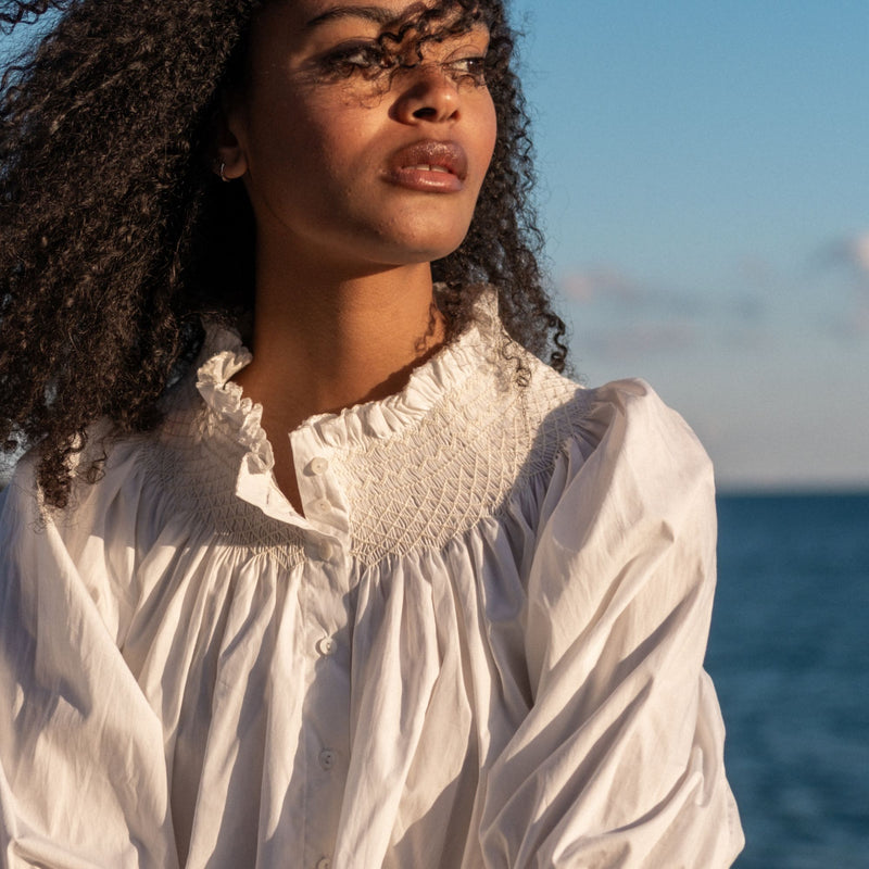 Cleopatra Blouse White with Lily Hand Smocking