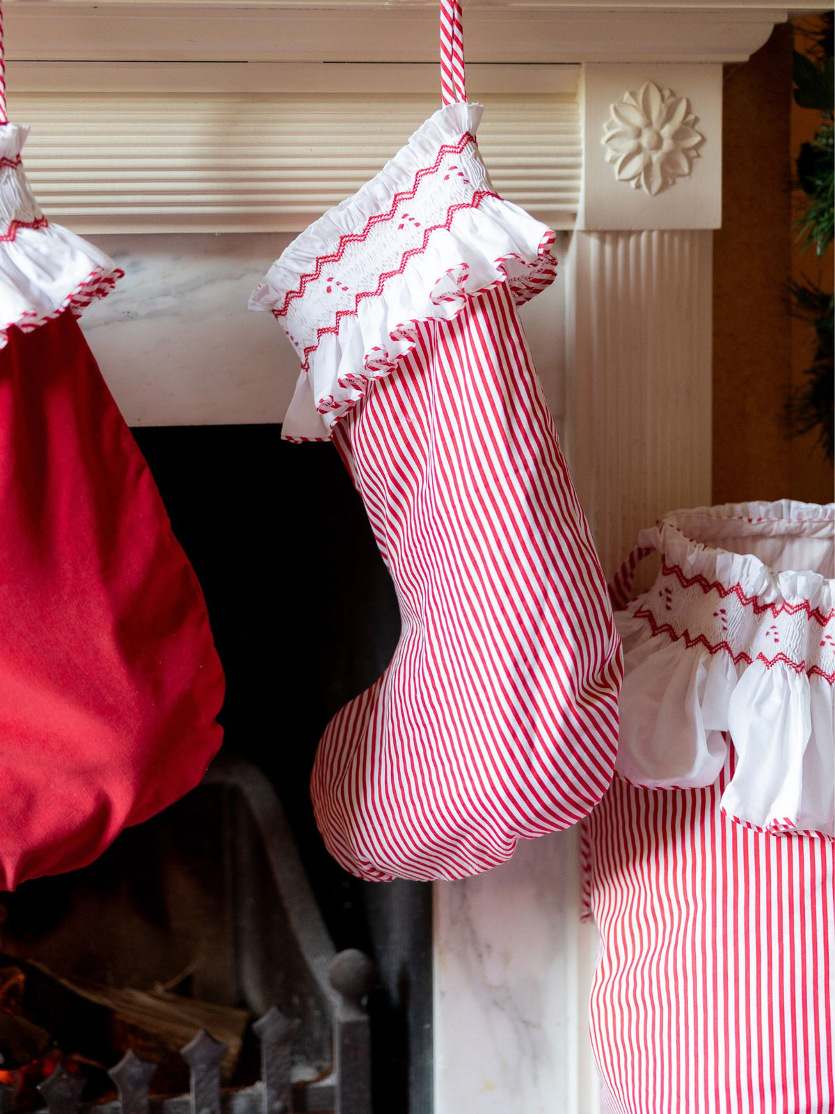 Edit58 x Smock London Candy Cane Stripe Sack with Candy Cane Hand Smocking