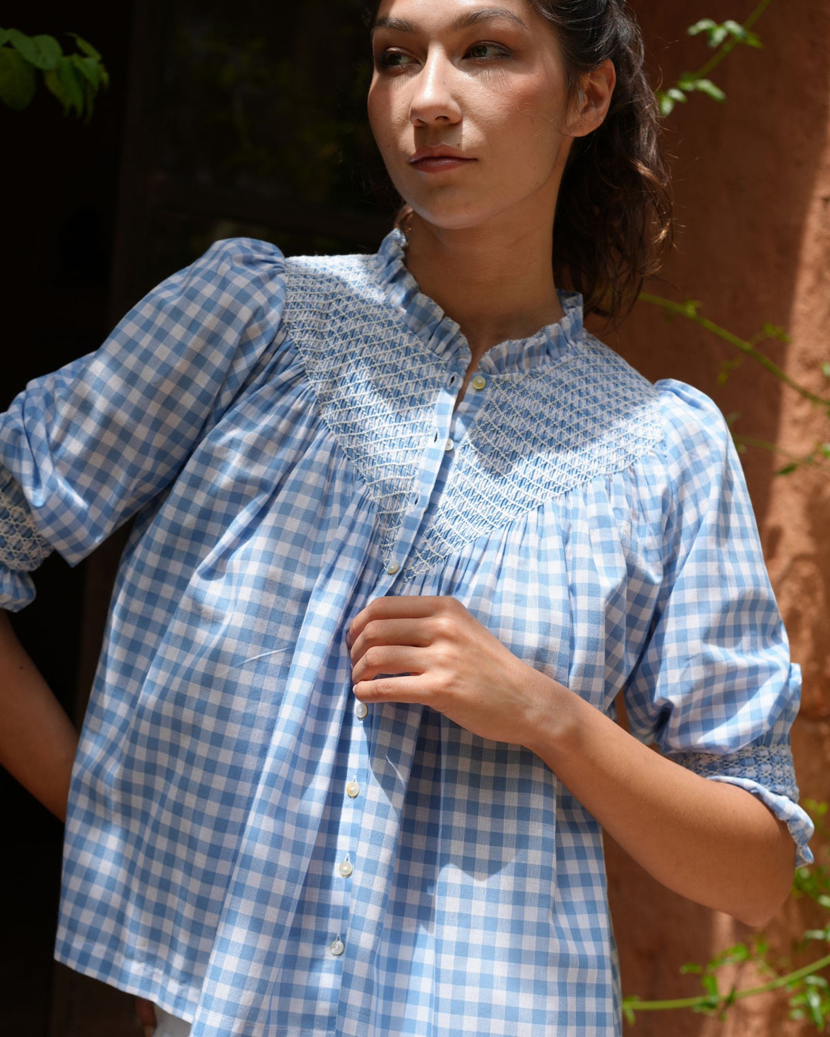 Rosa Parks Blouse Cornflower Gingham with Paper White Hand Smocking Edition 10