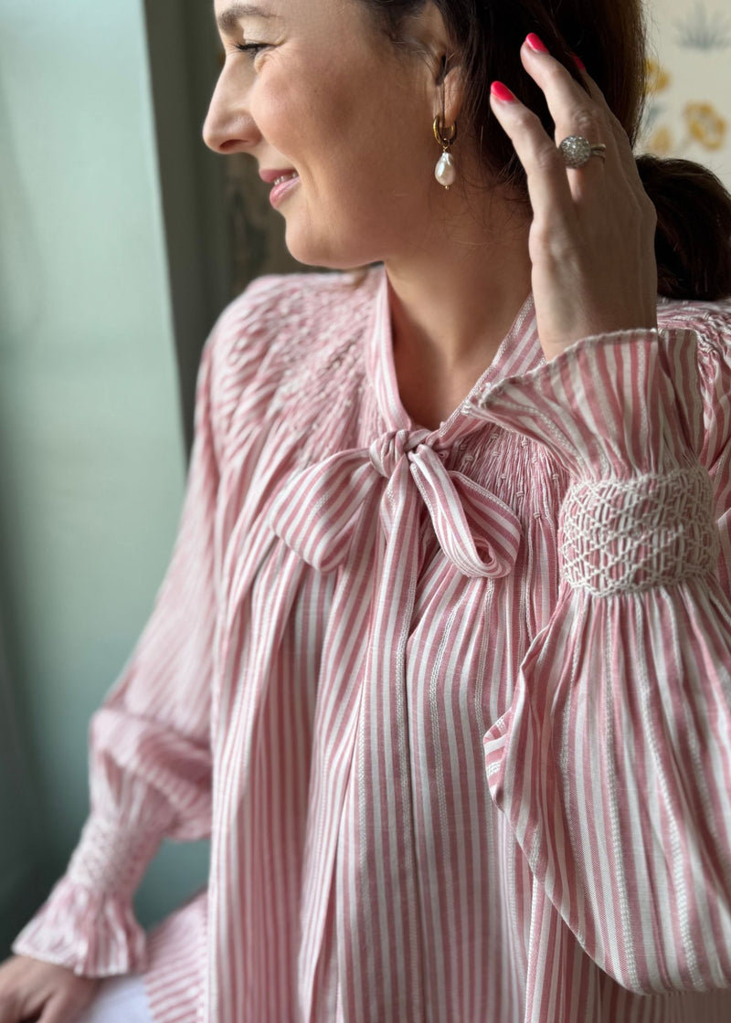Burdett-Coutts Pussy Bow Blouse Cinnamon Stripe Cotton With Spiced Vanilla Smocking Edition 2
