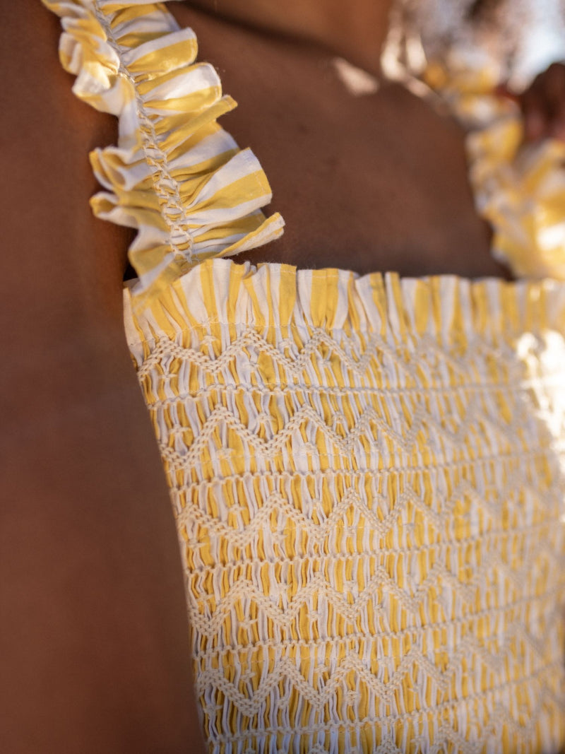 Rachel Carson Dress Banana Smoothie Stripe with Cream and Sprinkles Hand Smocking