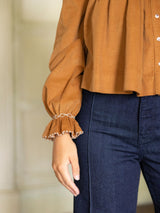 Marie Curie Blouse Butterscotch Needlecord with Spiced Vanilla Hand Smocking