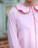 De Beauvoir Blouse Dolls House Stripe with Kiss Kiss Embroidery