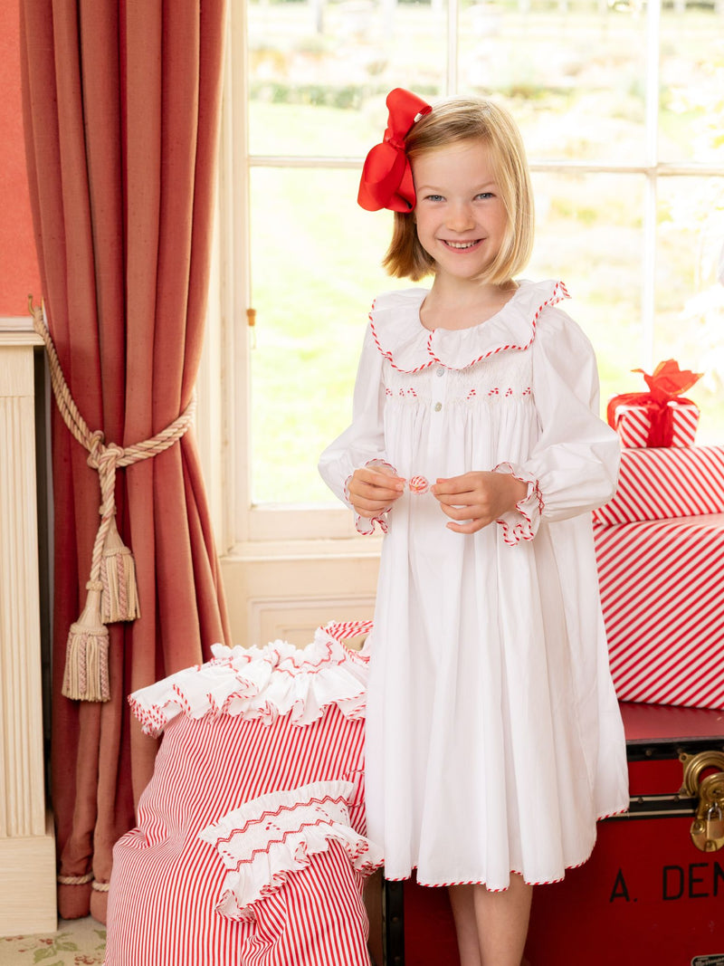 Nightingale Girls Dress Moonstone with Candy Cane Hand Smocking