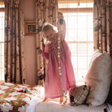 1-2 & 2-3y Samantha Varvel x Smock London Nightingale Girl's Dress Gingerbread Stripes with Snow Heart Hand Smocking