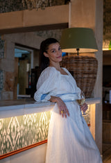 Mulan Dress Hopscotch Linen with Lapis Lazuli Hand Smocking