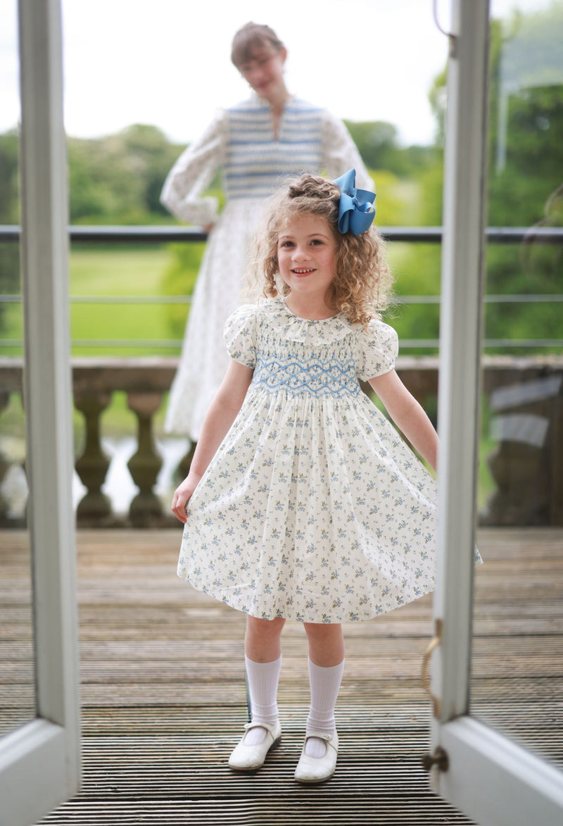 Katherine Johnson Dress Brunnera Blooms with Forget Me Not Hand Smocking