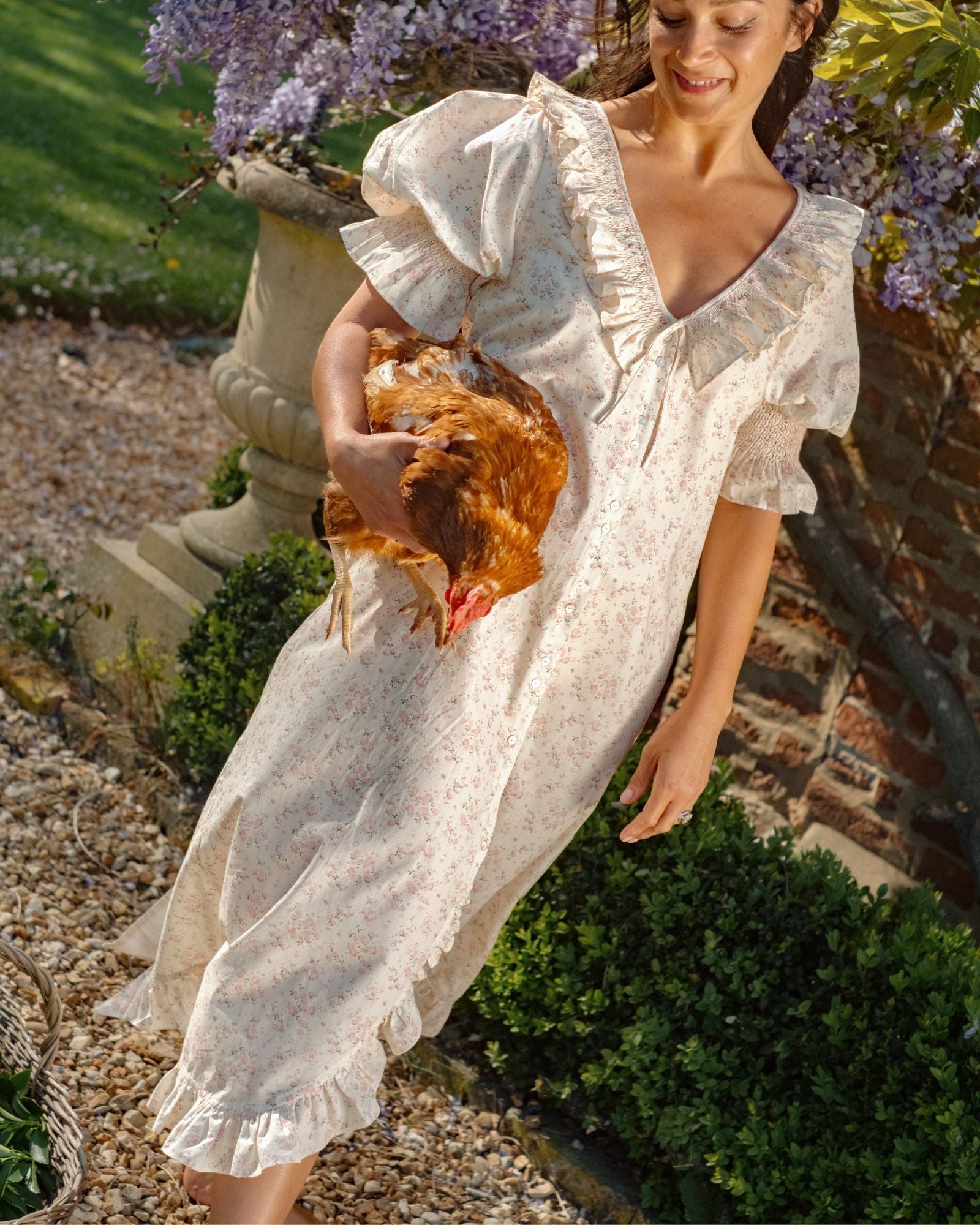 My Mulberry House x Smock London Lizzie Dress Tea Rose Cotton with Generous Gardener smocking