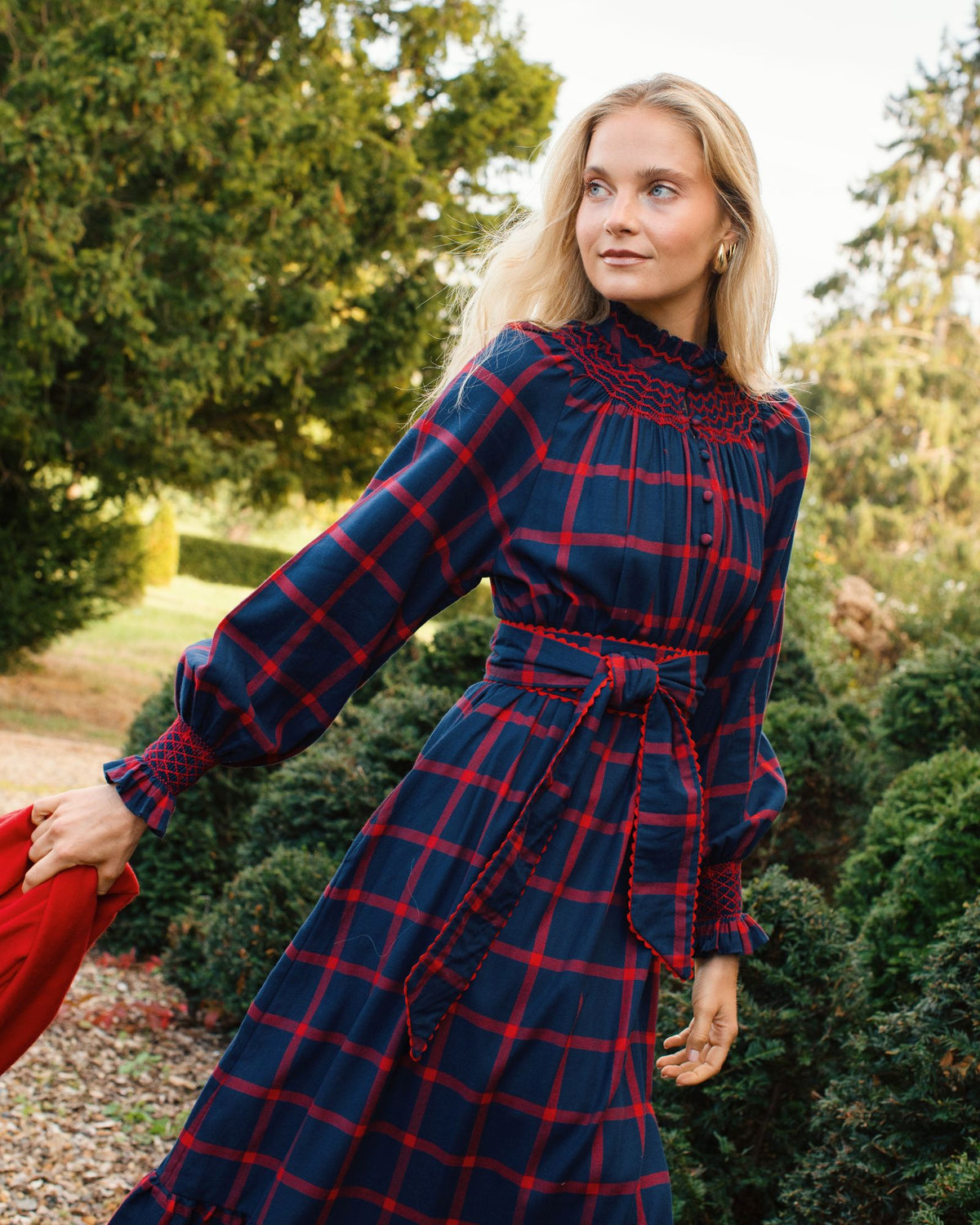 Colette Dress Chelsea Check with Crimson Hand Smocking
