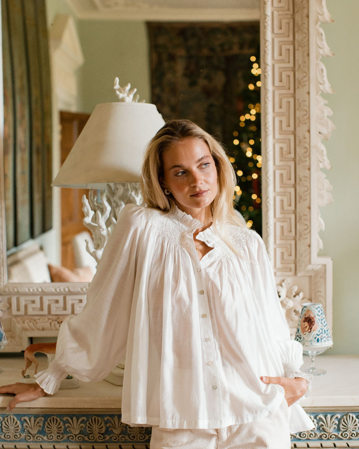 Scholl Blouse Opalite Silk Cotton with Pearl Hand Smocking Edition 71