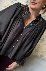 Cleopatra Blouse Obsidian Silk Cotton with All That Glitters Hand Smocking Edition 31
