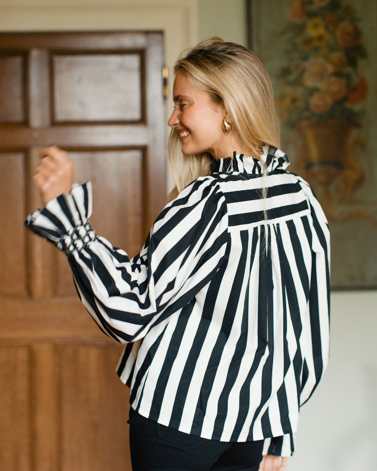 Shelley Blouse Palais Royale Stripe with Golden Onyx Hand Smocking Edition 34