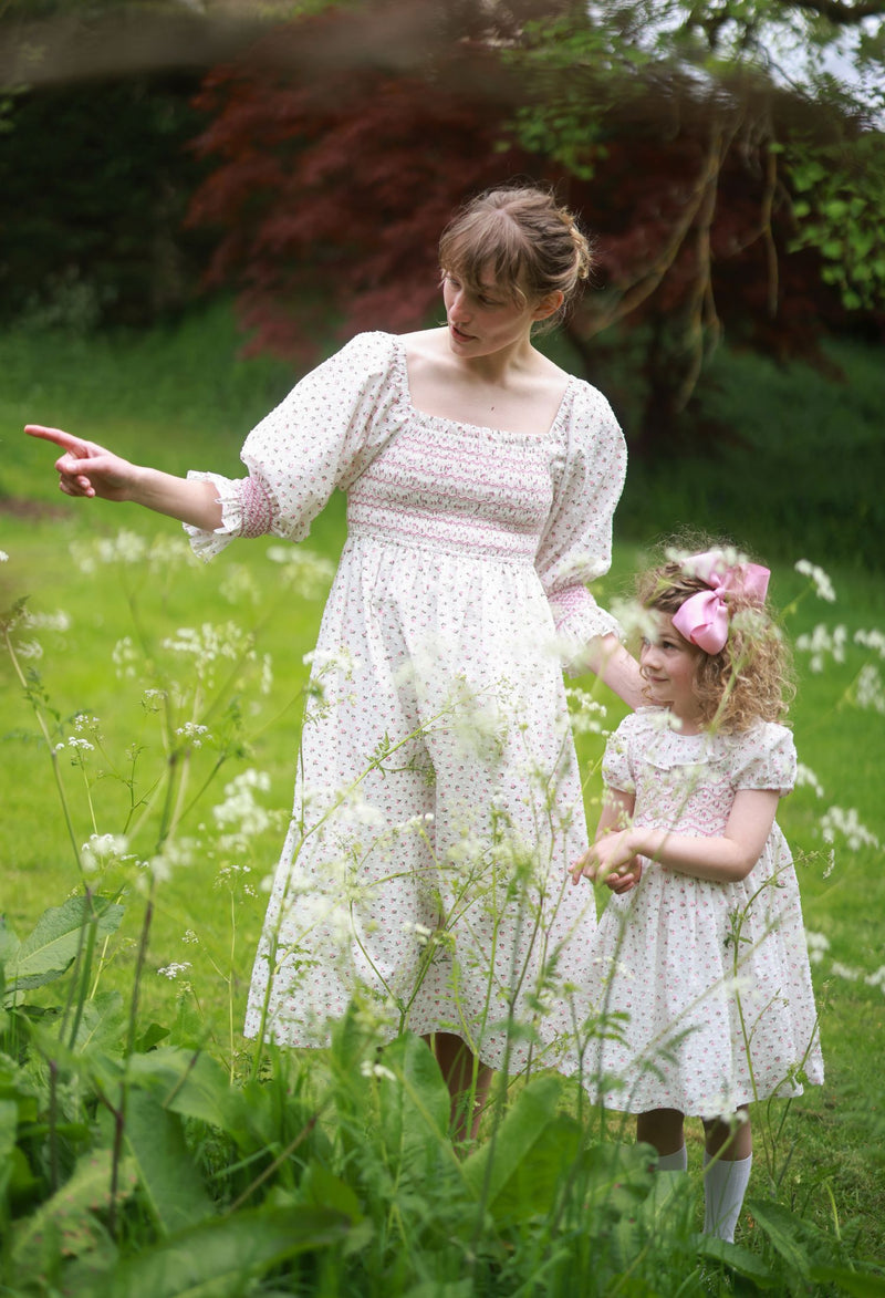 Katherine Johnson Dress Rosebud Plumetti with Vintage Rose Hand Smocking