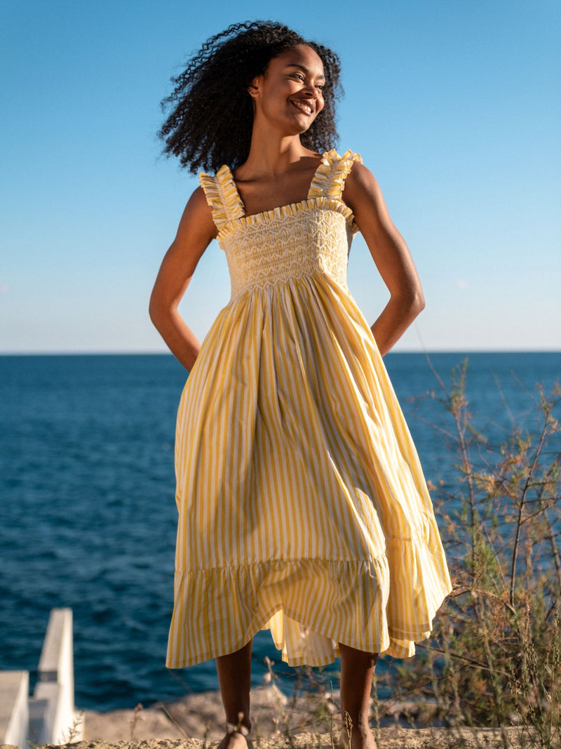 Rachel Carson Dress Banana Smoothie Stripe with Cream and Sprinkles Hand Smocking