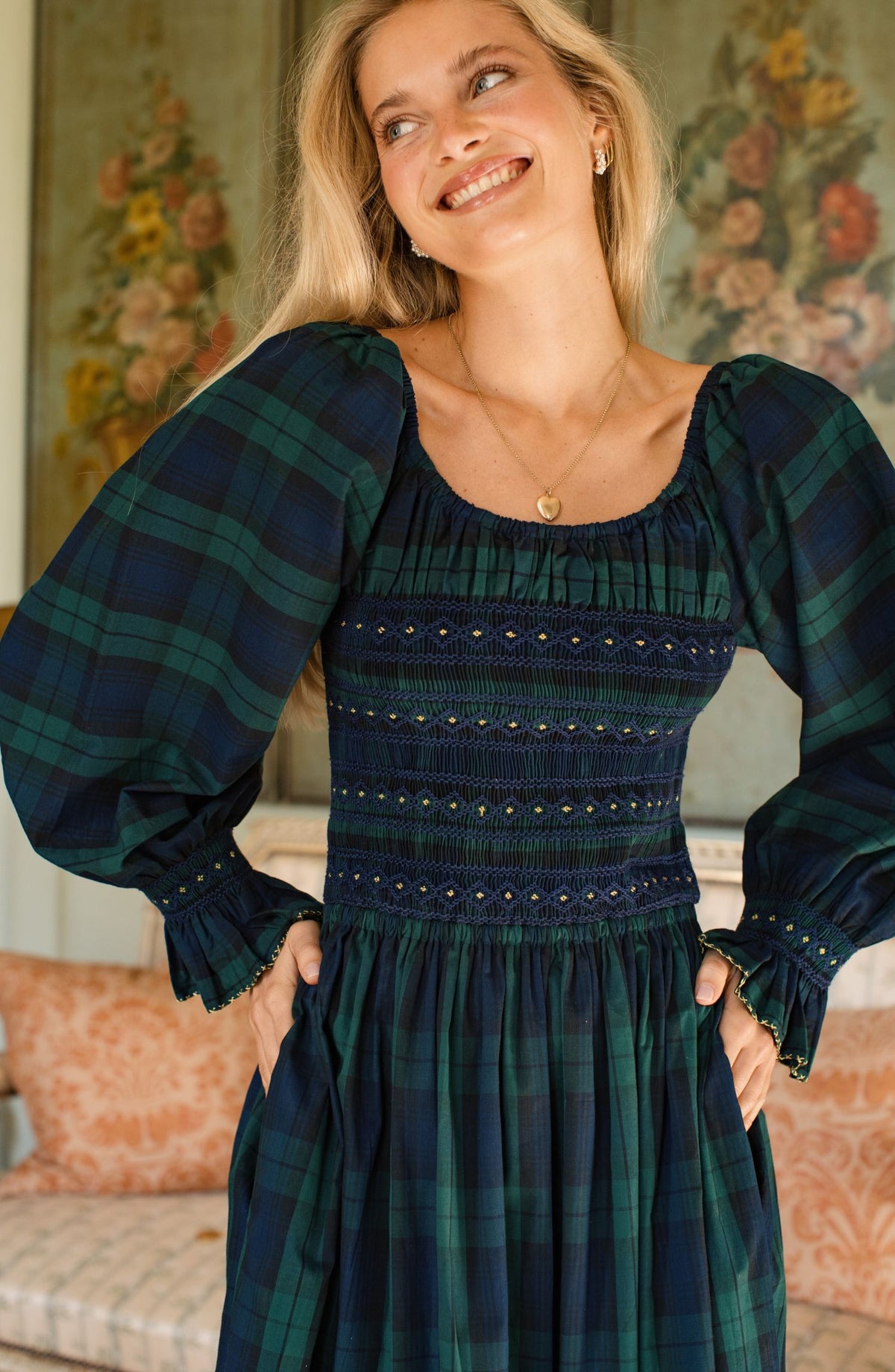Earhart Dress Blackwatch Tartan with Midnight Star Hand Smocking