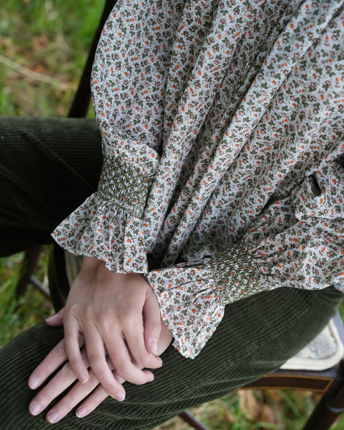 Scholl Blouse Clover Meadow Cotton Lawn with Olive Hand Smocking Edition 79