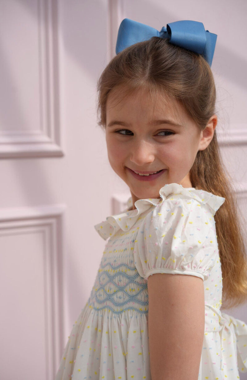 Katherine Johnson Dress Pastel Plumetti with Baby Blue Hand Smocking