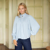 Scholl Blouse Powder Blue with Blueberry Hand Smocking Edition 47