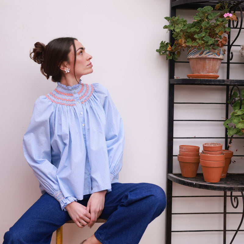 Scholl Blouse Oxford Stripe with Orange Blossom Hand Smocking Edition 62