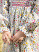 Anna Pavlova Dress Secret Garden Linen with Sweet William Hand Smocking