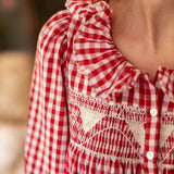 Nightingale Women's Dress Cranberry Gingham with Snow White Hand Smocking