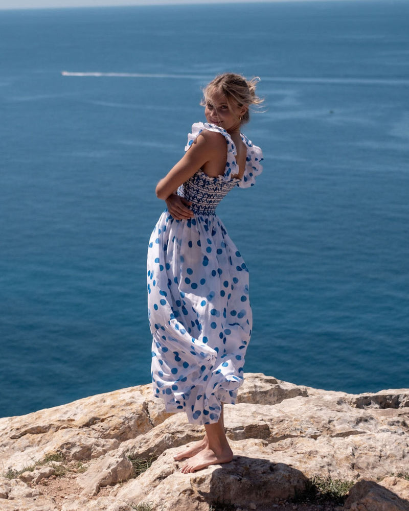Rachel Carson Dress Big Blue Bubble with Lapiz Lazuli Hand Smocking