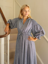 Aloha Wanderwell Dress Navy Houndstooth with Blackberry Hand Smocking