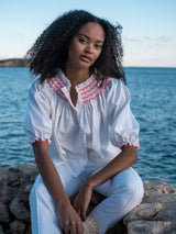 Cleopatra Blouse White with Girl About Town Hand Smocking