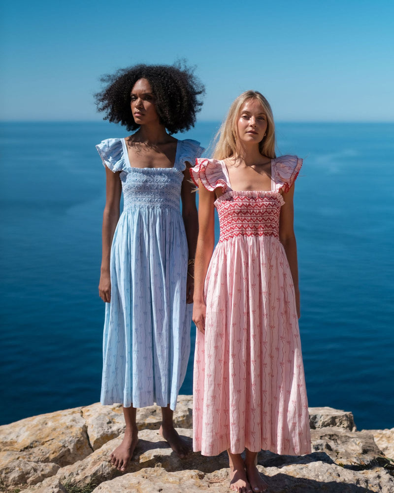 Octavia Hill Dress Blue Ribbons with Summer Skies Hand Smocking