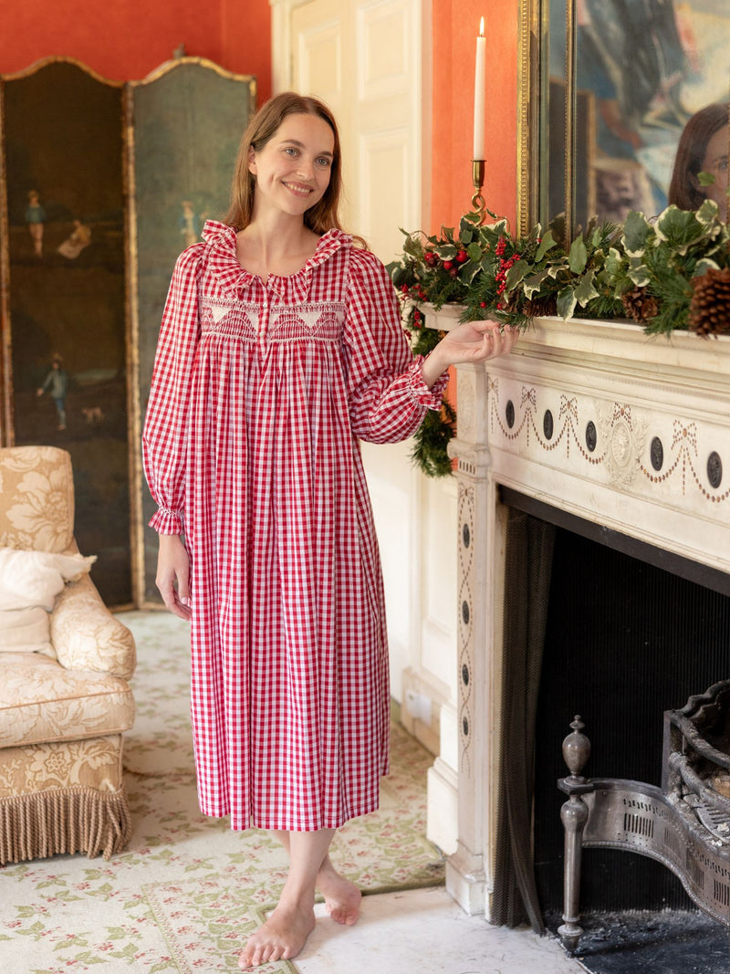 Nightingale Women's Dress Cranberry Gingham with Snow White Hand Smocking