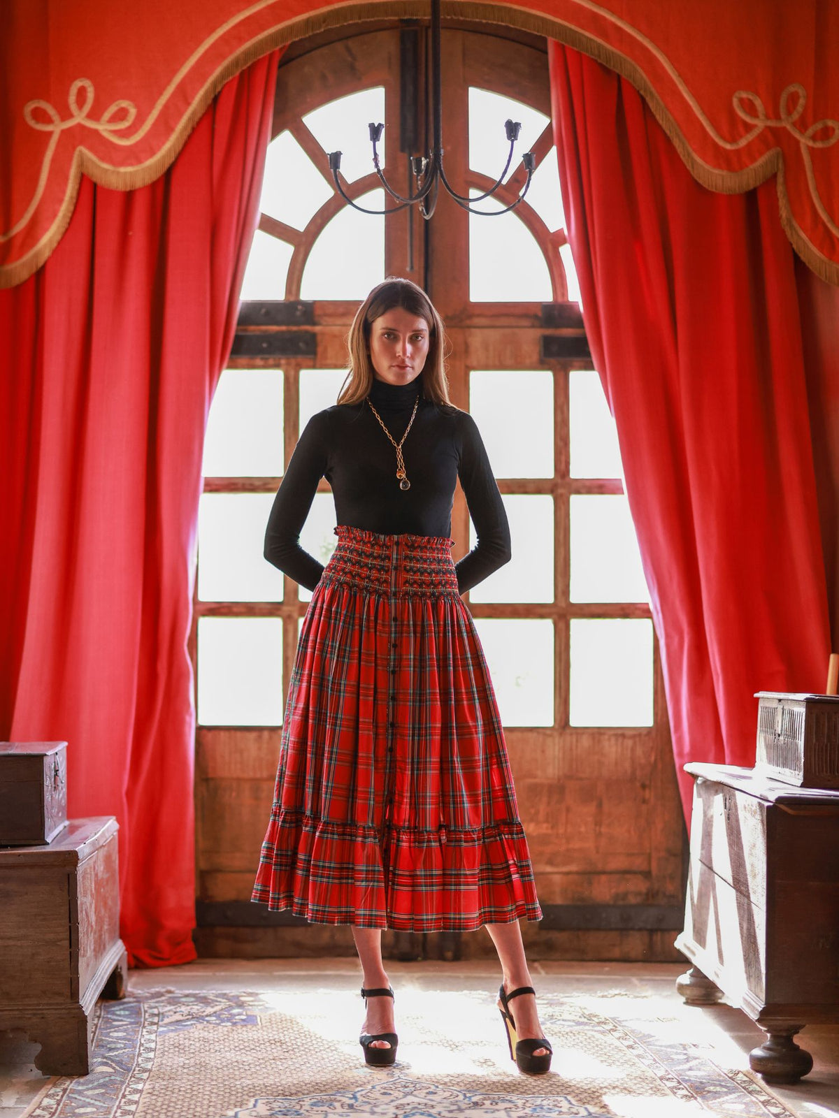 Mary Seacole Women's Skirt Royal Stewart with Nutcracker Hand smocking