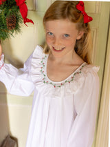 Cassat Girl's Dress Moonstone Cotton with Holly Hand Smocking