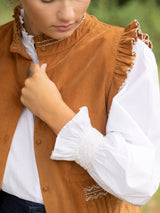 C J Walker Waistcoat Butterscotch Needlecord with Spiced Vanilla Hand Smocking Edition 5