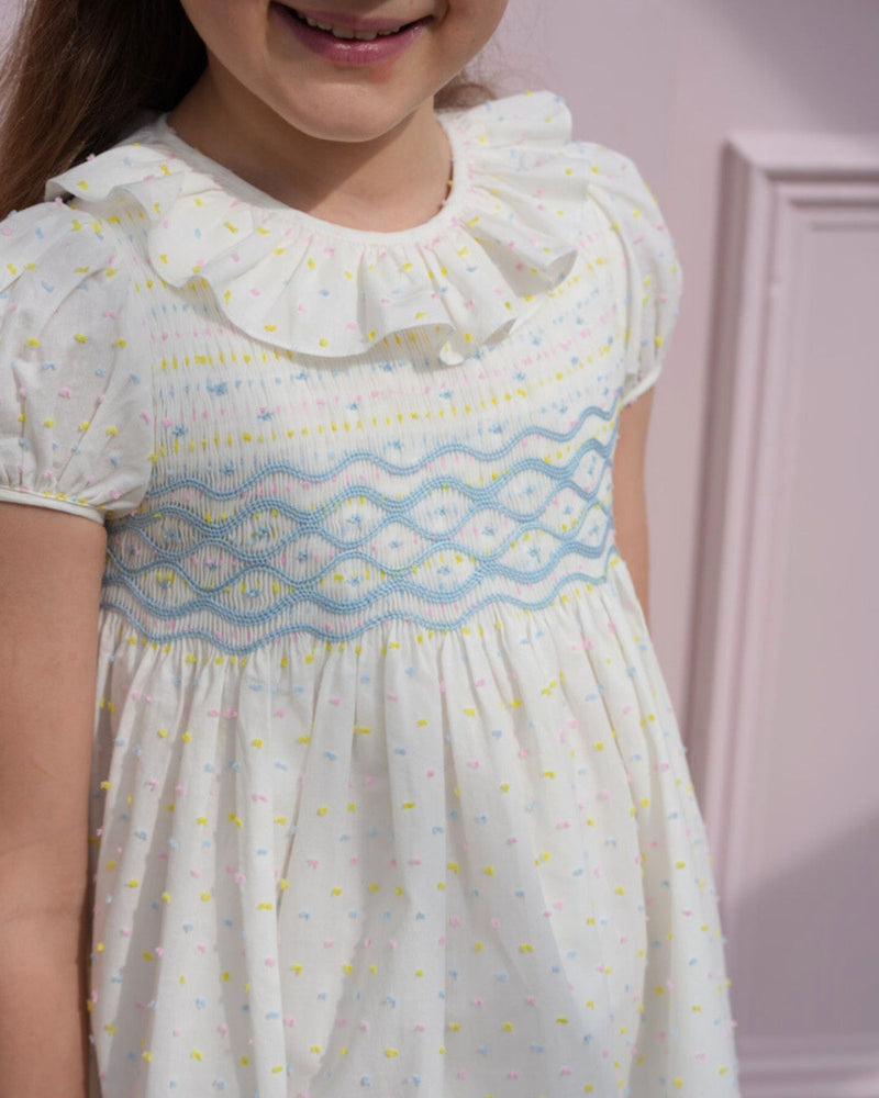 Katherine Johnson Dress Pastel Plumetti with Baby Blue Hand Smocking