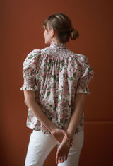 Scholl Short Sleeve Blouse with Generous Gardener Hand Smocking Made with Liberty Carmine Rose Pink Edition 41