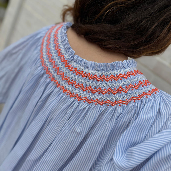 Cleopatra Blouse Summer Skies Cotton with You’ve Been Tango’d Hand Smocking Edition 24