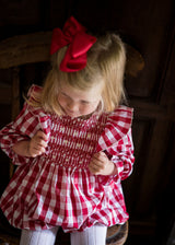 Anna Pavlova Romper Edelweiss Gingham with Precious Heart Hand Smocking